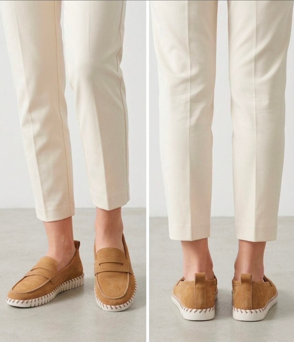 Cs. MSRP $80 NWB PROJECT CLOUD FILIDE TAN GENUINE SUEDE PENNY LOAFERS ♡SIZE 8♡